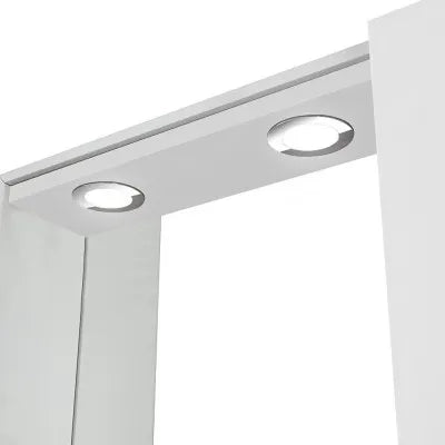 Specchio contenitore 68x61 cm bianco lucido con anta a destra e LED
