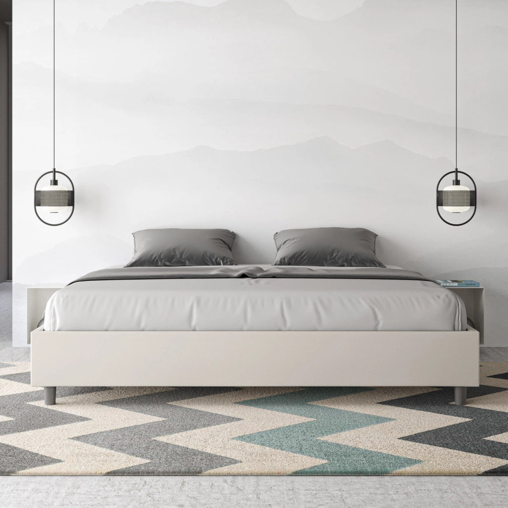 BS COM Letto con rete imbottito 180x210 similpelle bianco