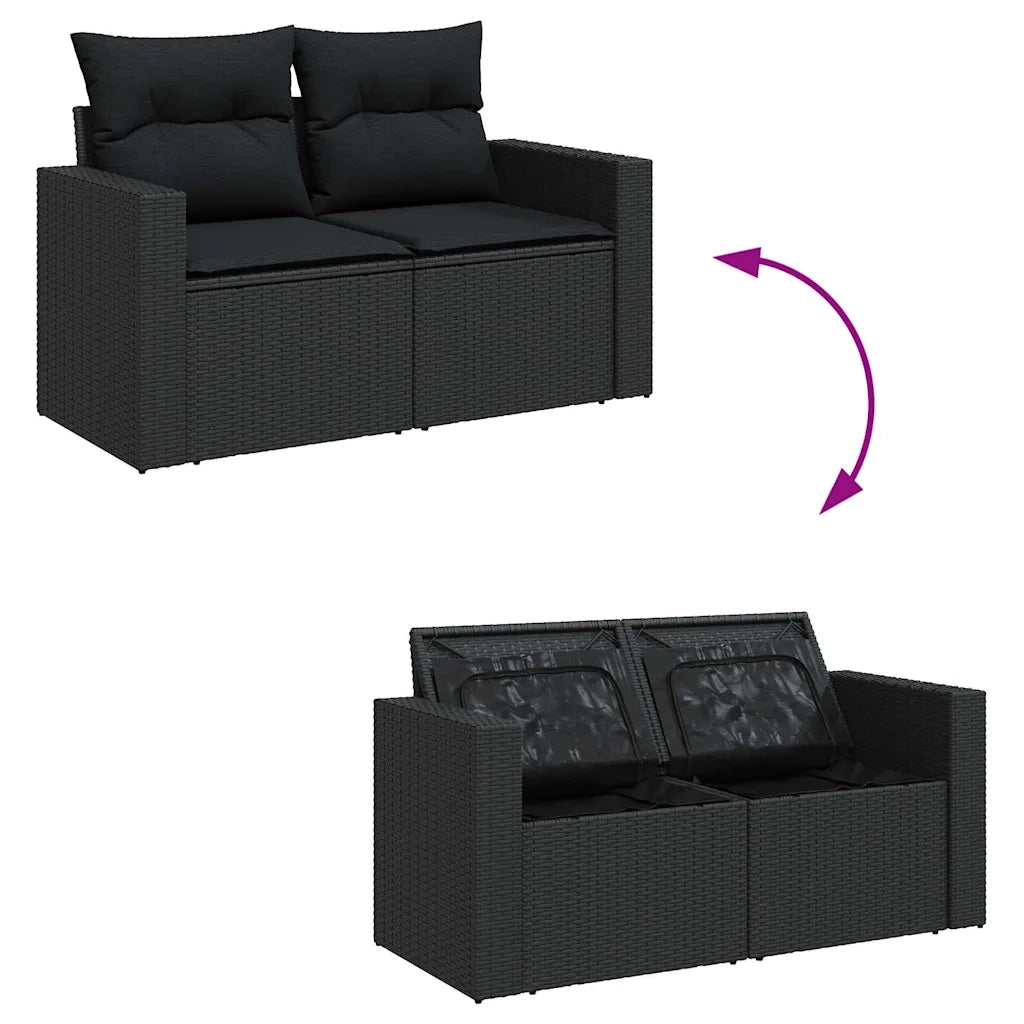 Set Divano da Giardino 6 pz con Cuscini Nero in Polyrattan 3325371