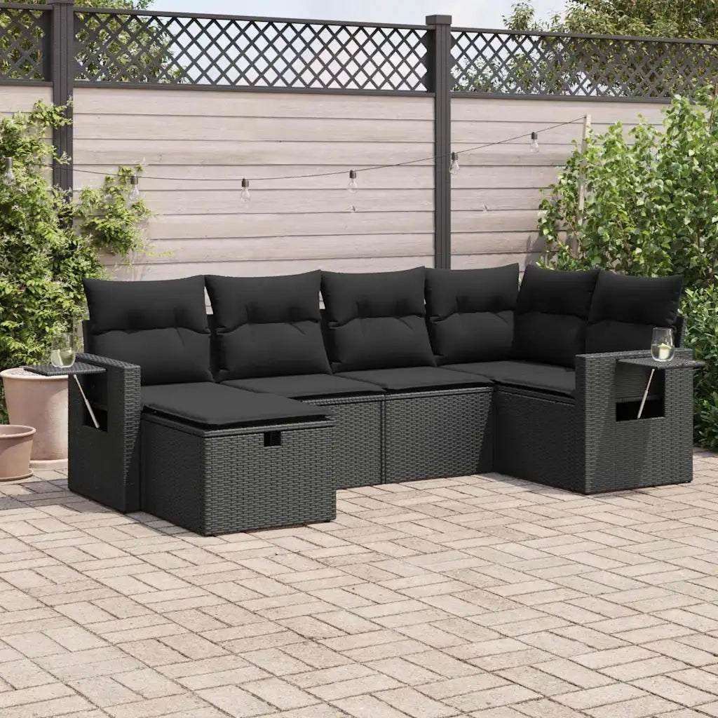 Set Divano da Giardino 6 pz con Cuscini Nero in Polyrattan 3325481