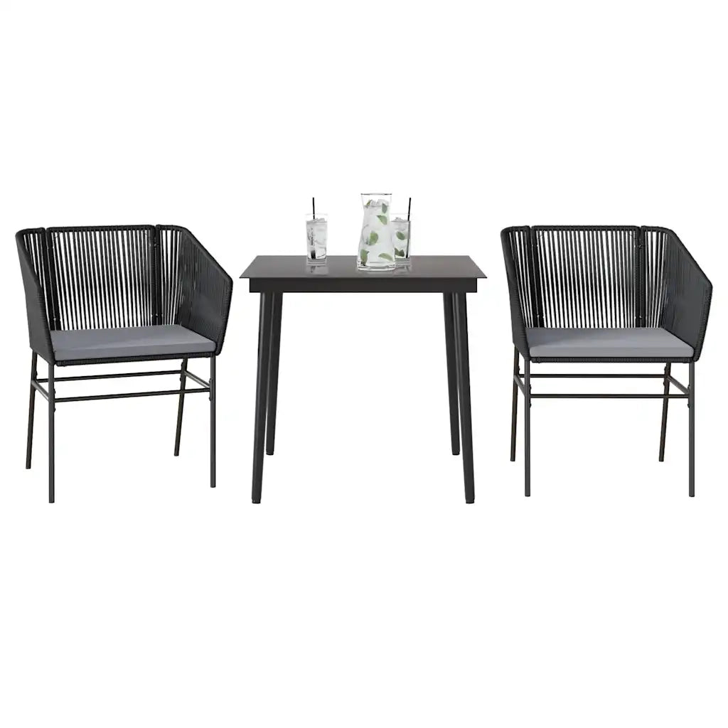 Set da Pranzo da Giardino 3 pz con Cuscini Polyrattan Vetro 3334513