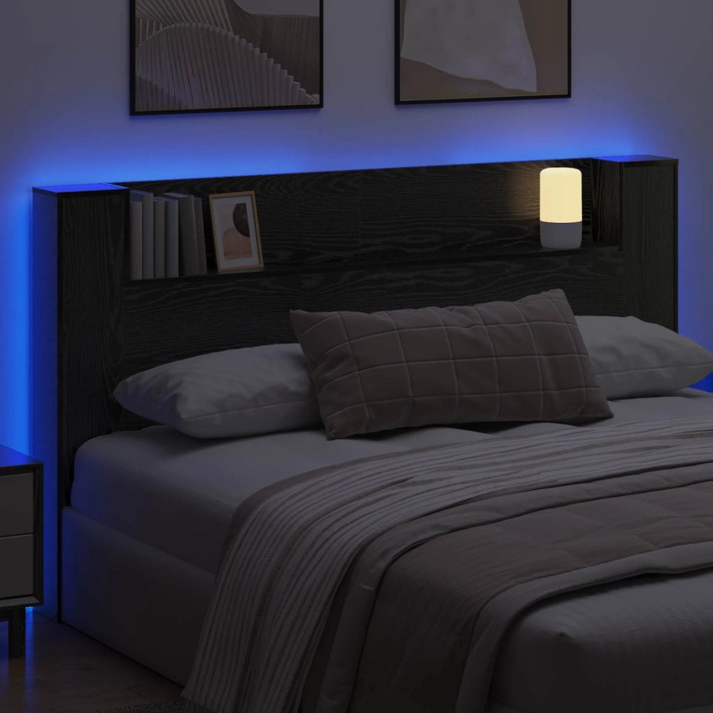 Testata con Mobile e LED Rovere Nero 180 x 16,5 x 103,5 cm 8006575