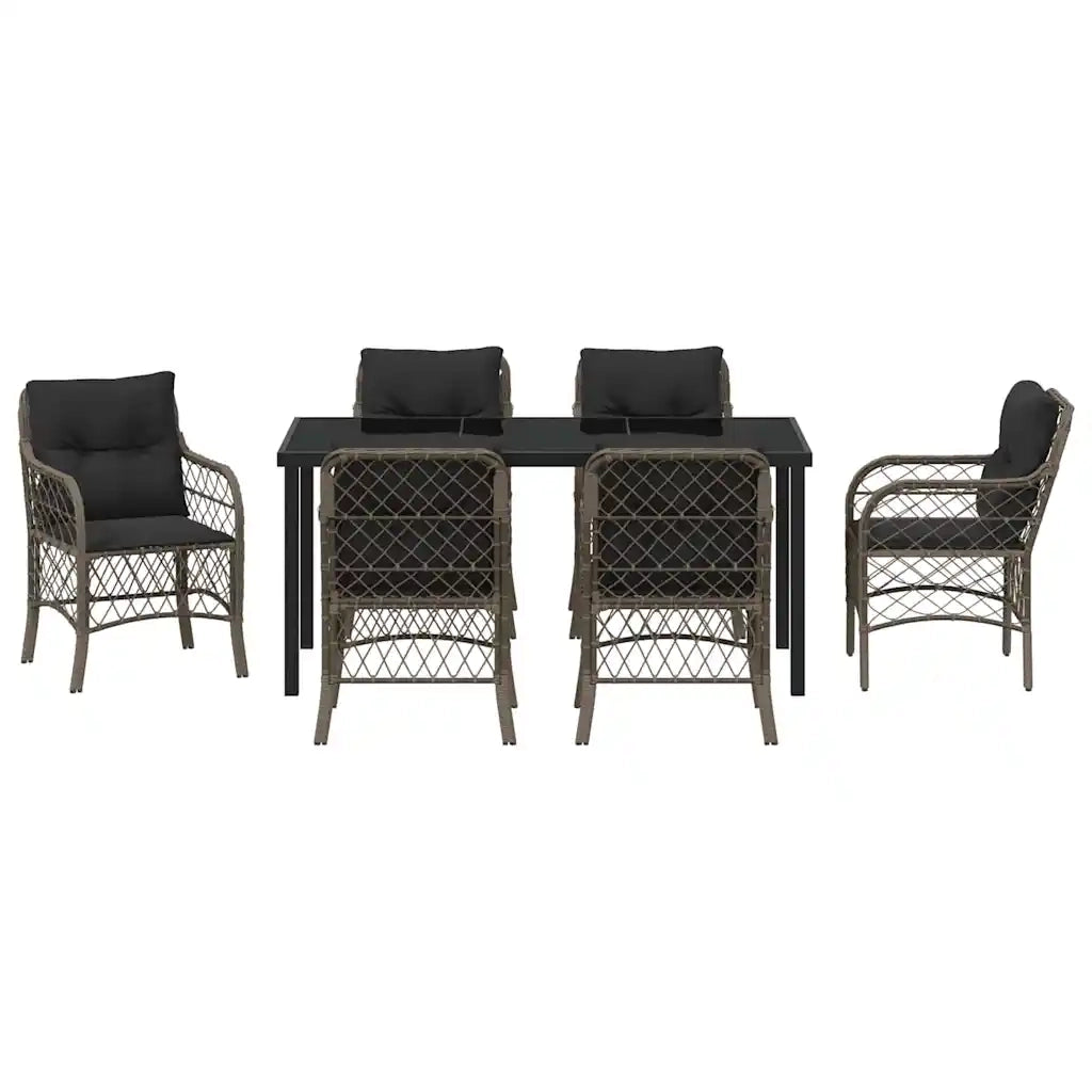 Set da Pranzo per Giardino con cuscino 7 pcs Grigio polyrattan