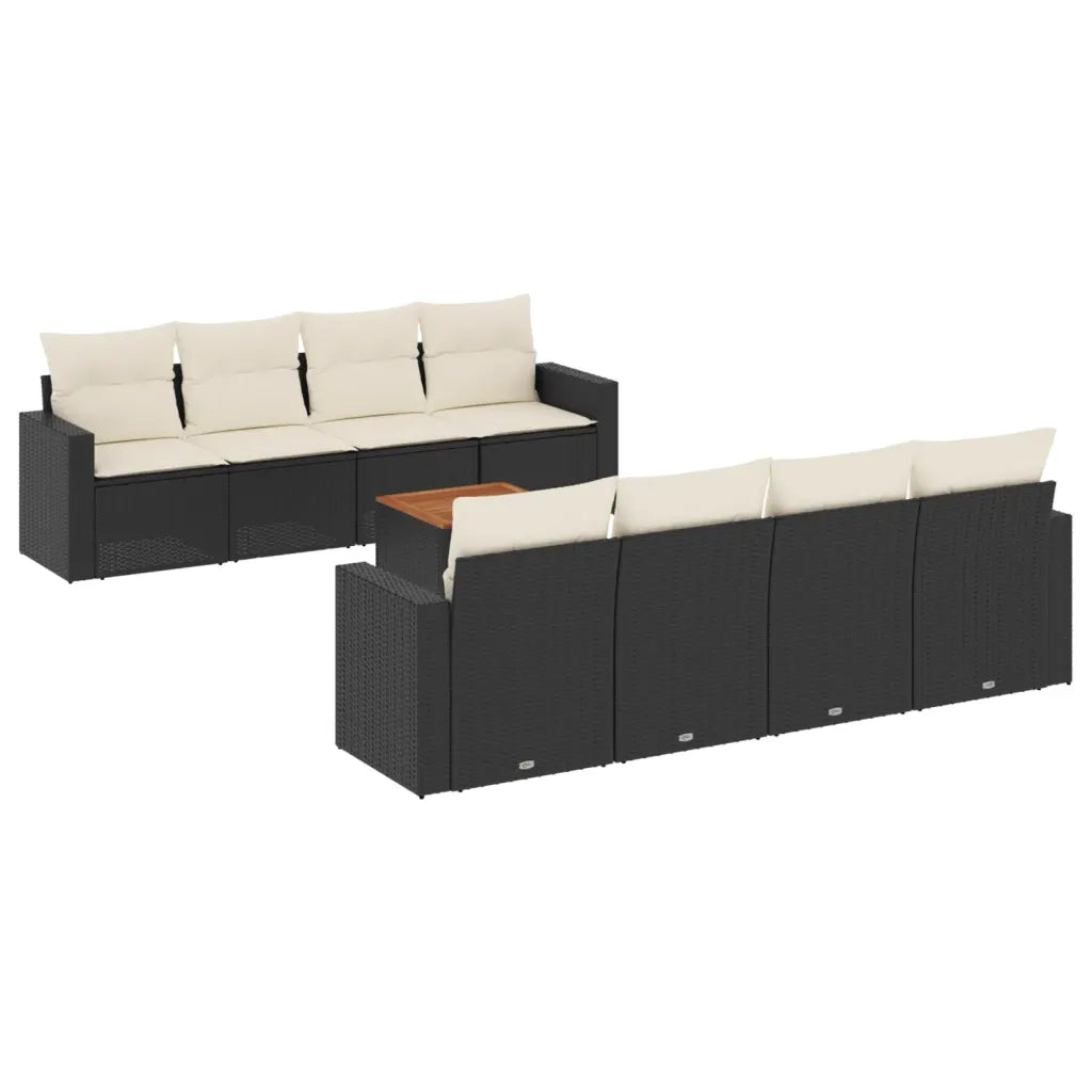 Set Divani da Giardino 9 pz con Cuscini Nero in Polyrattan 3224040