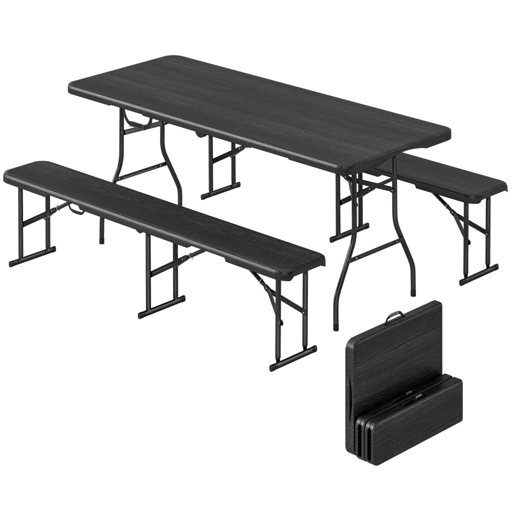 Tavolo da pranzo pieghevole con panche ¨C Minimal ¨C Nero 180 cm