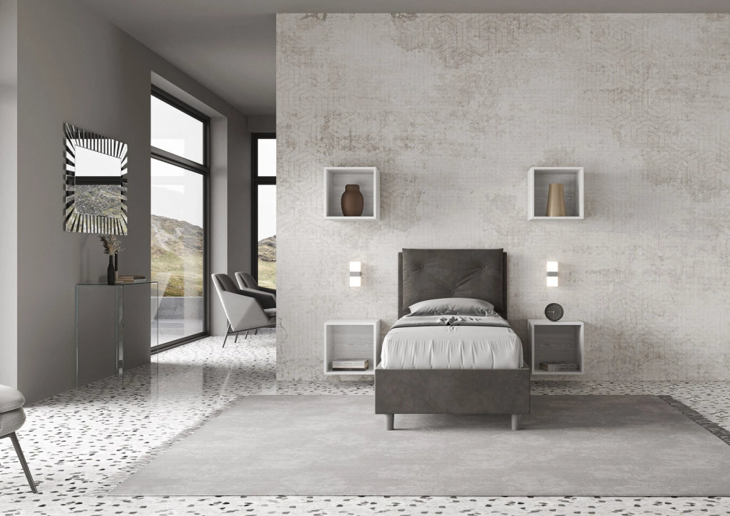 BS COM Letto singolo senza rete imbottito 90x210 microfibra grigio