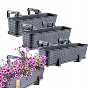 Vaso da fiori per balcone KADAX, 60 cm, manici, supporto in grafite, 3 pezzi