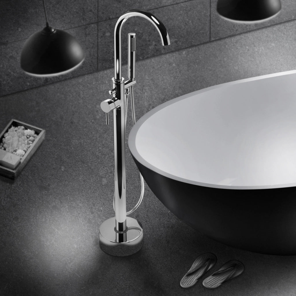 Zeda floor-mounted bath mixer with diverter and hand shower included