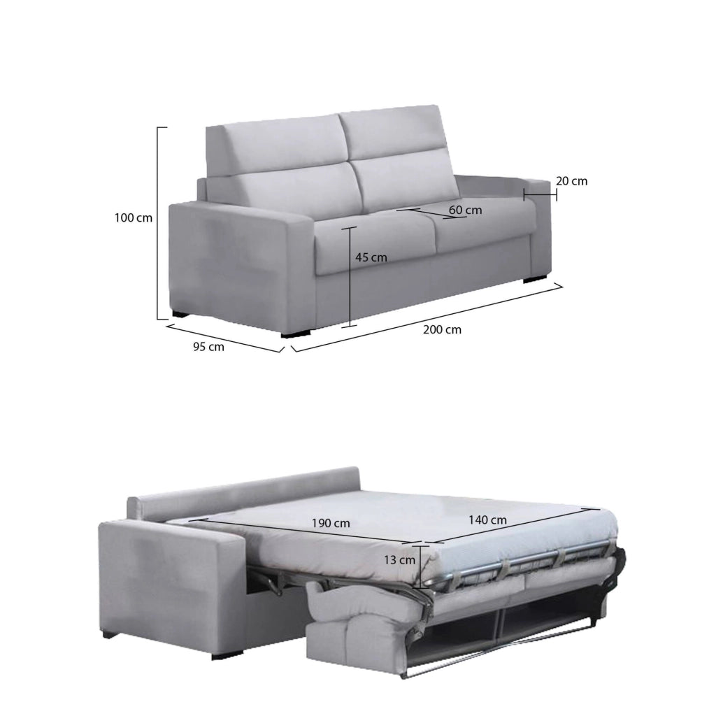 Sonico, Divano Letto 2 Posti Sfoderabile Made in Italy, 200x95 cm Grigio