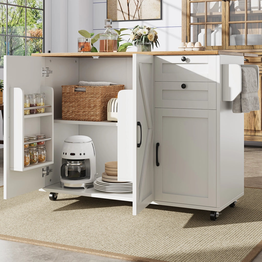CARRELLO CUCINA PIEGHEVOLE 120 x 43,2/71,2 x 92 cm MDF BIANCO