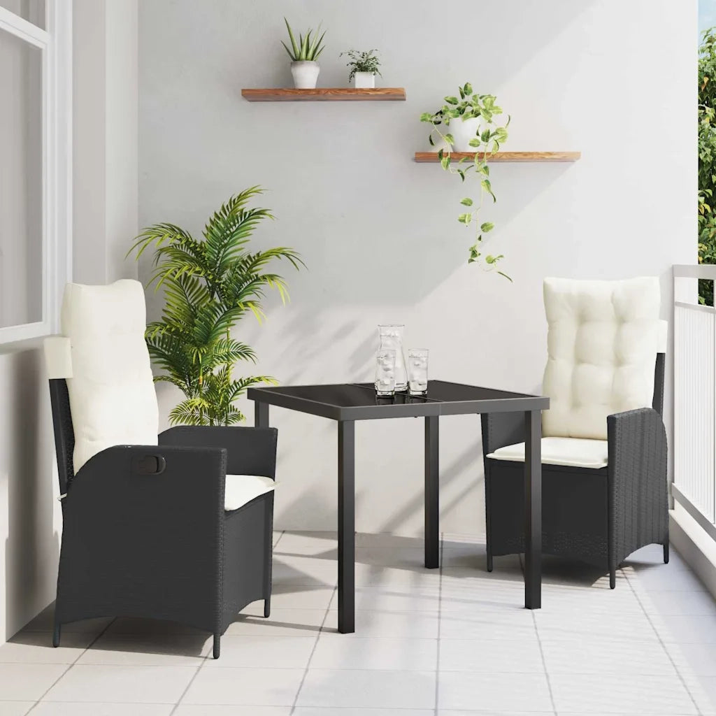 Set da Pranzo per Giardino con cuscino 3 pcs Nero polyrattan