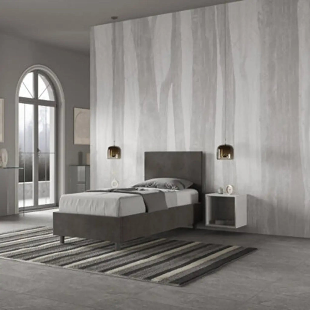 Letto singolo contenitore imbottito 80x210 microfibra grigio Adele