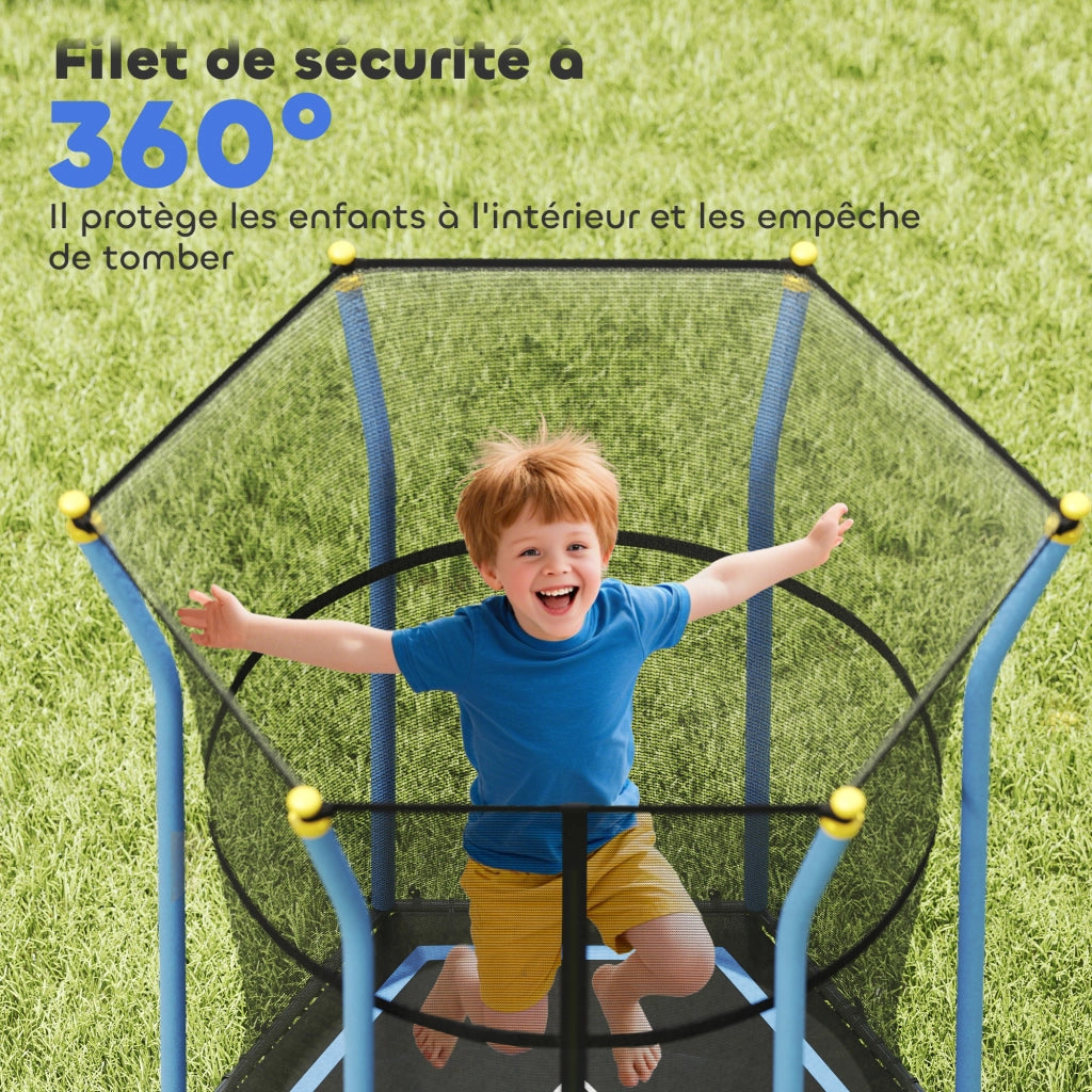Trampolino per Bambini con Rete di Sicurezza ¨C Minimal ¨C Blu Nero ?163x190cm