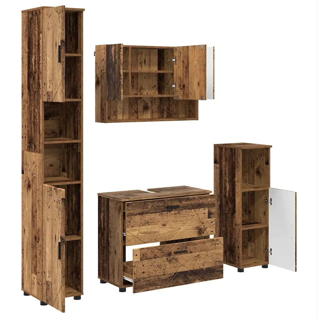Set di mobili per il bagno con cassetto 4 pcs Legno vecchio 3393051