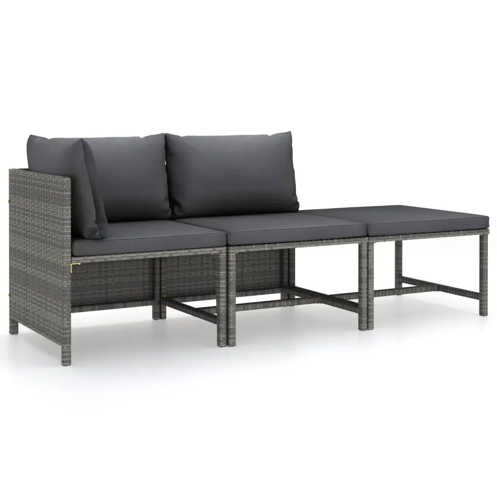Set Divani da Giardino 3 pz con Cuscini in Polyrattan Grigio 3059751