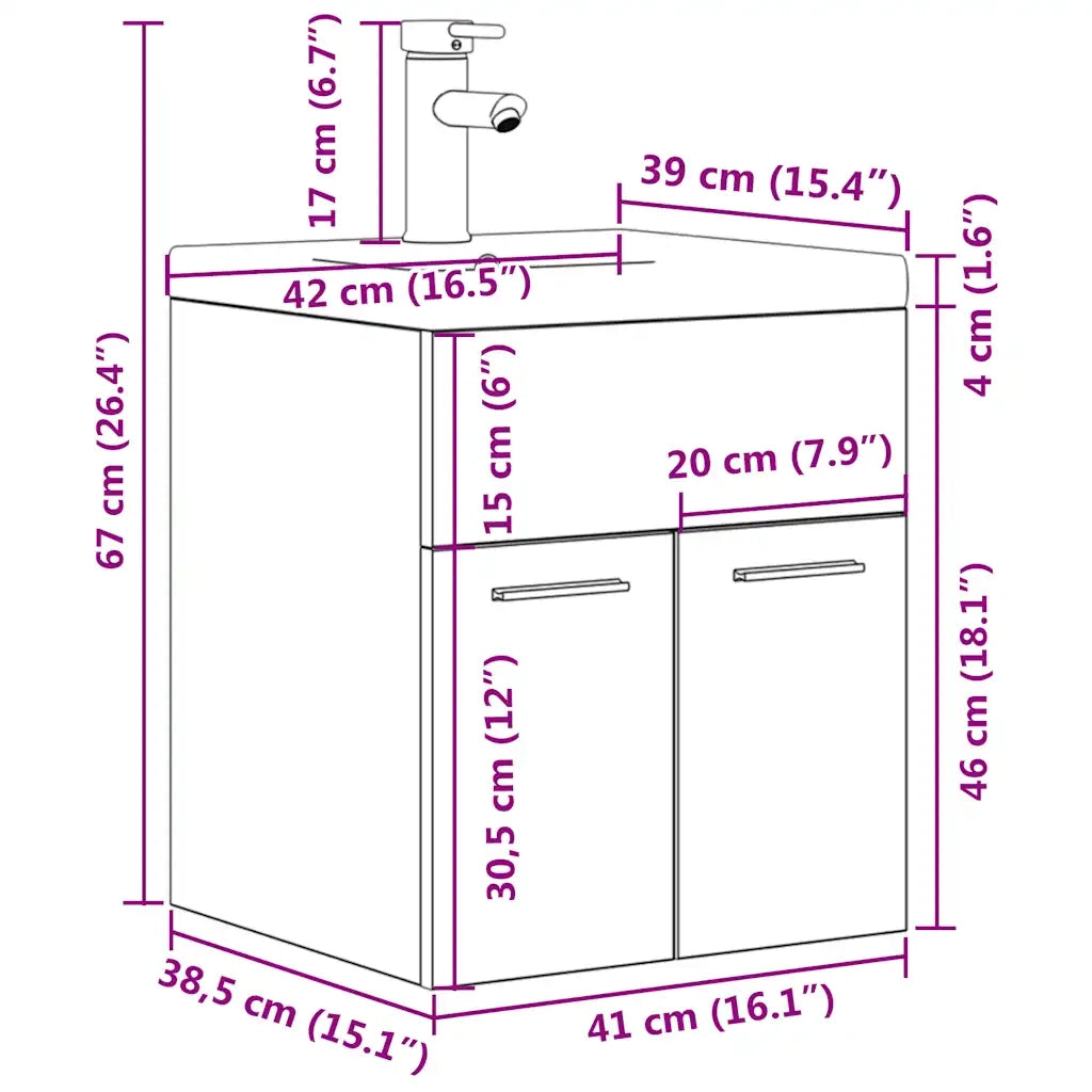 Mobile da Bagno con Lavabo | Armadio Lavabo Integrato e Rubinetto Grigio Cemento
