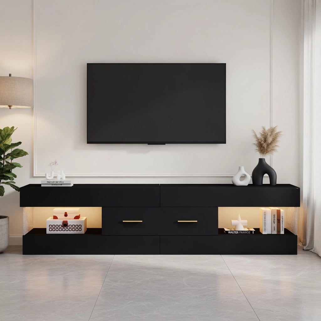 Cassettiera TV nera in truciolato lunghezza 152 cm