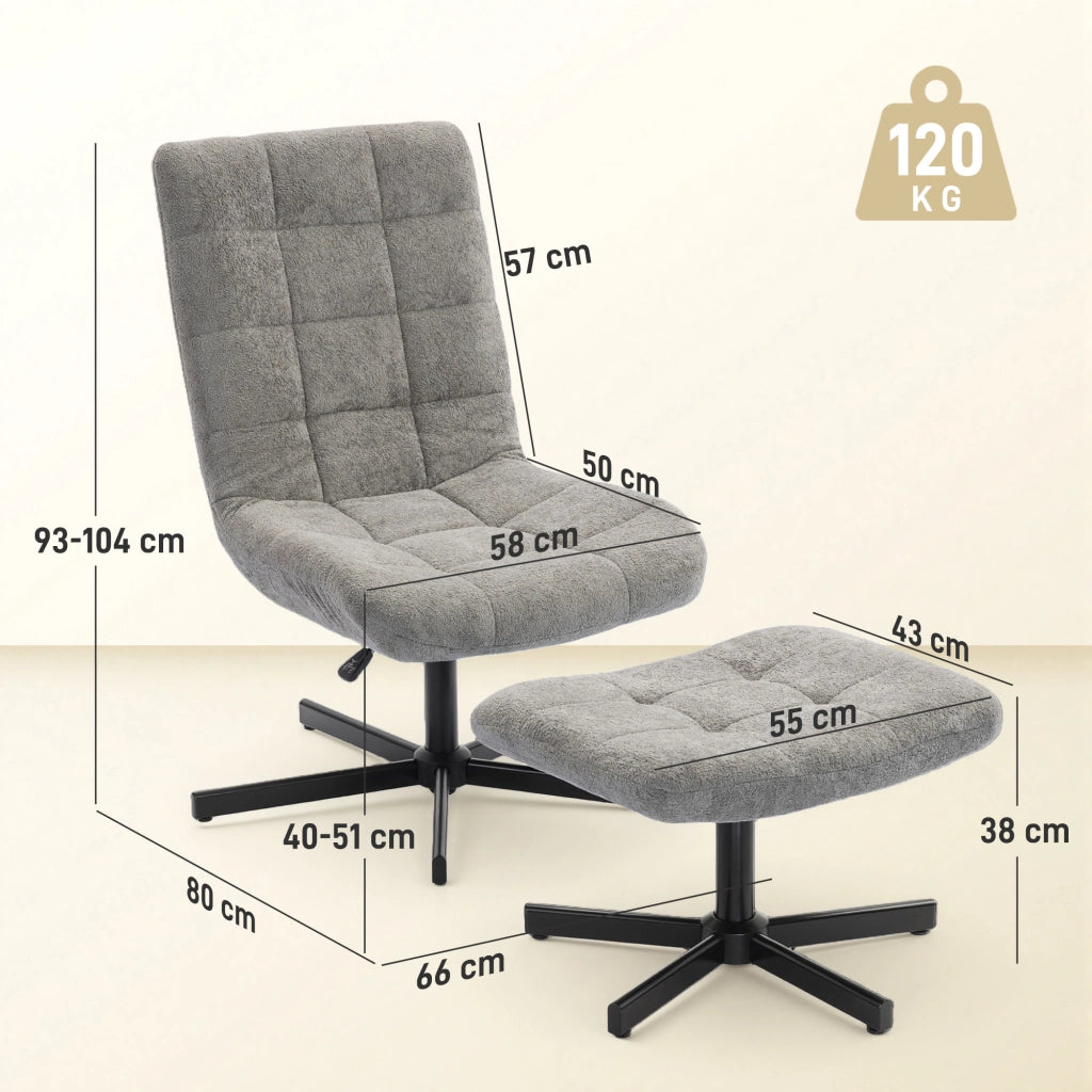 Poltrona Reclinabile su 4 Livelli 66x80x93-104 cm Effetto Velluto con Poggiapiedi Indipendente Grigio