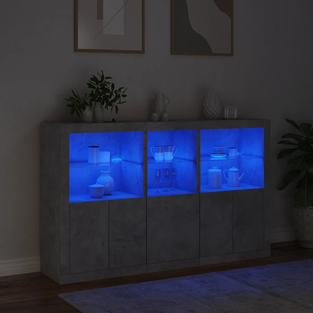 Credenza con Luci LED Grigio Cemento 162x37x100 cm
