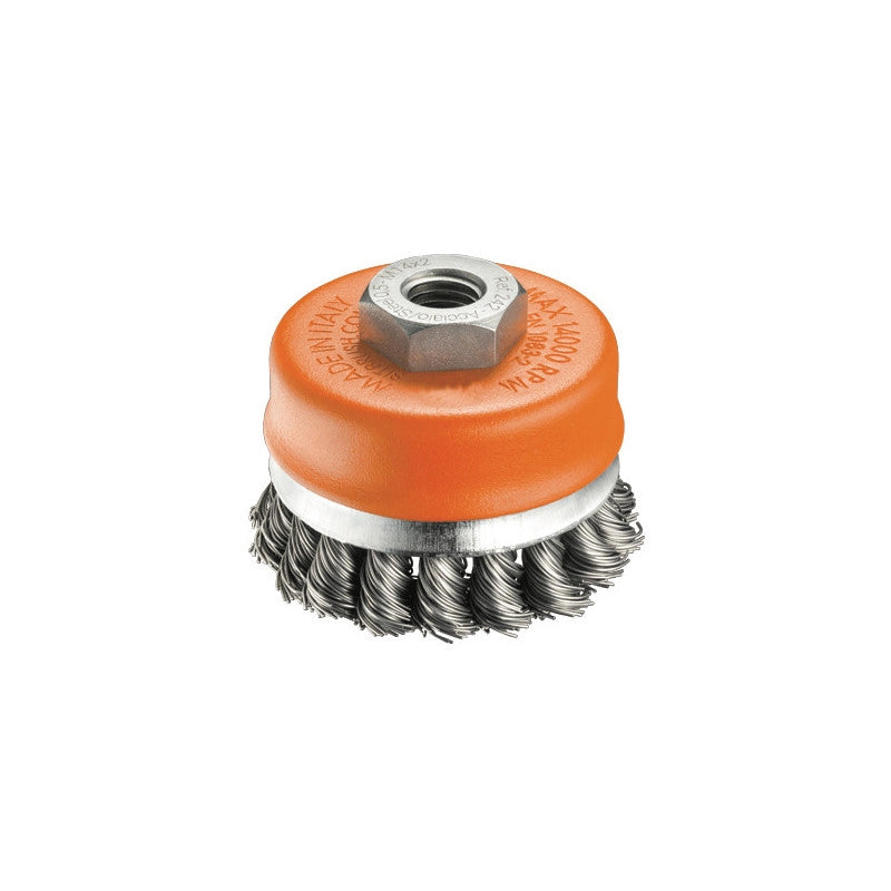 Spazzola a tazza 70 mm – Fili ritorti M14 per smerigliatrice – Brizo
