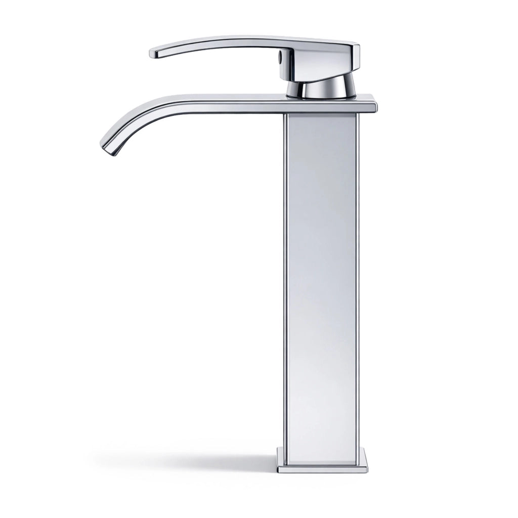 Rubinetto lavabo alto a cascata cromato da appoggio miscelatore bagno EVIO