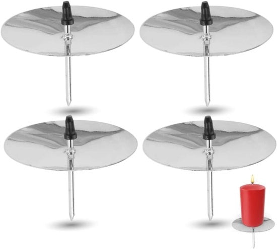 Decorazioni per candele - Prese per Natale - 4 pezzi - Argento - Con spine