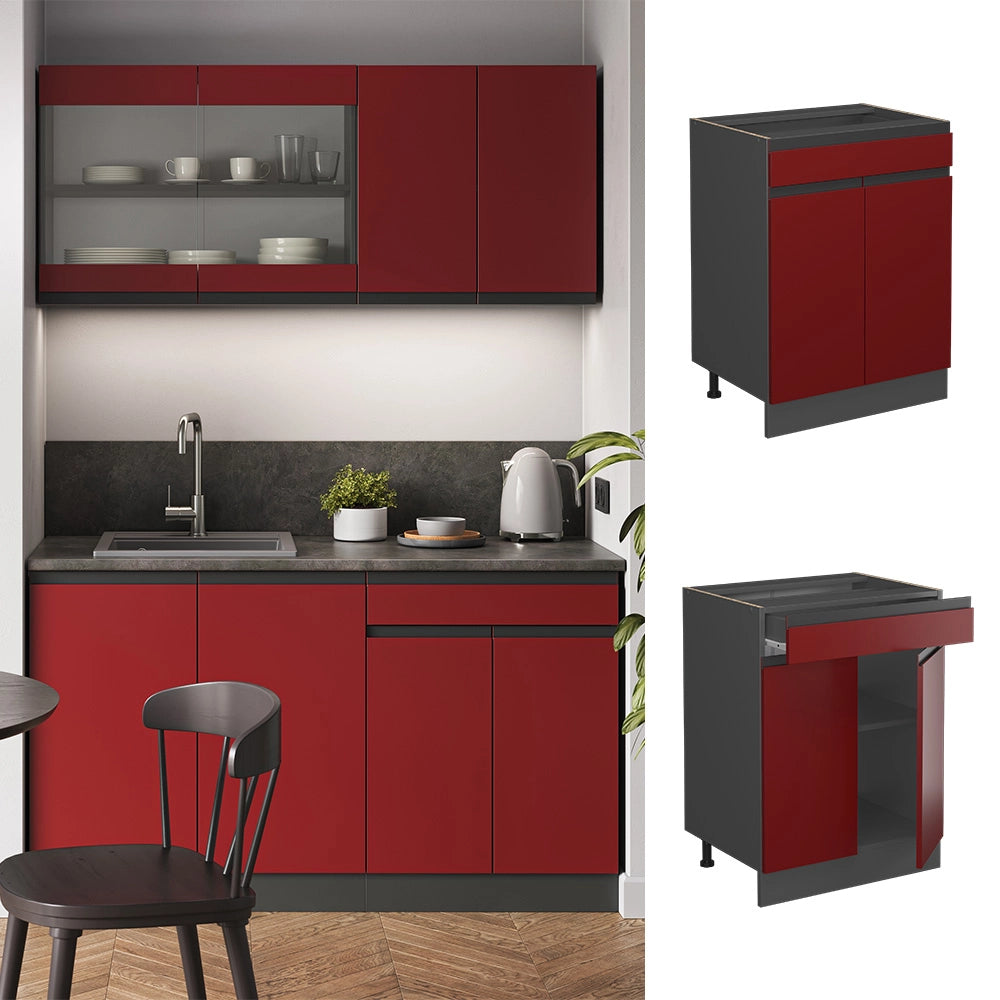 Vicco Mobiletto base per cucina Rosso 60 cm , PL Rovere