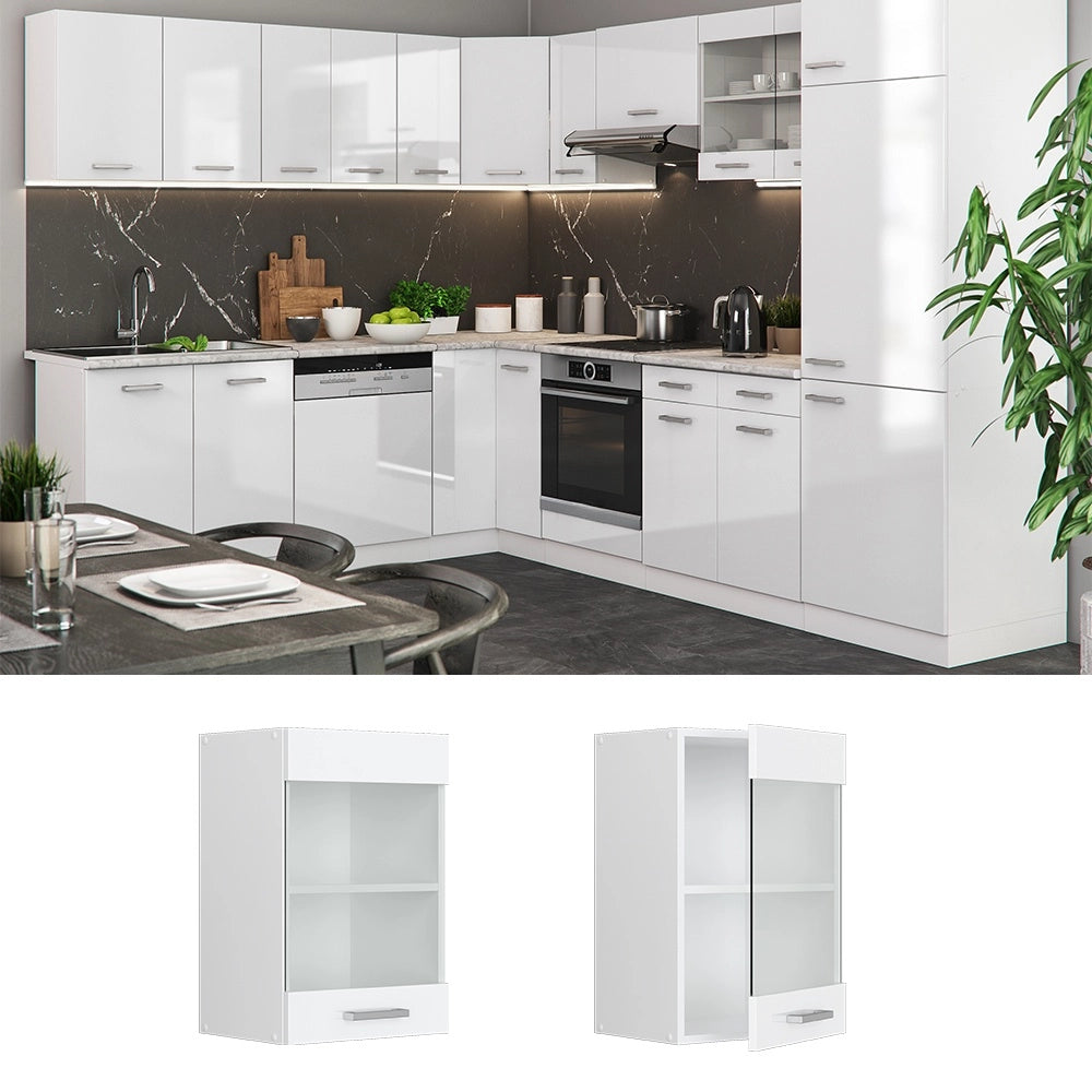 Mobile da cucina in vetro R-Line Bianco lucido/Bianco 40 cm Vicco