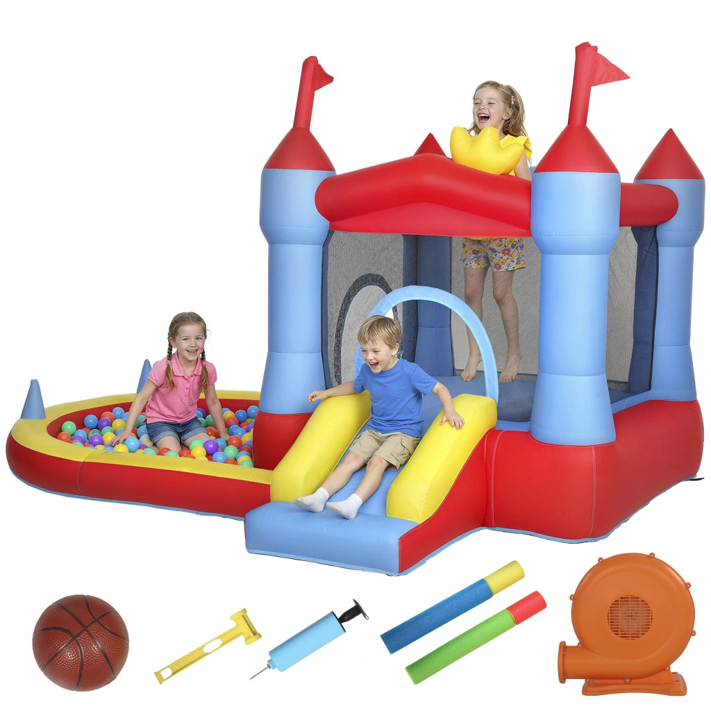 Castello gonfiabile per giardino con scivoli, trampolino e piscina a palline ¨C Minimal ¨C Multicolore