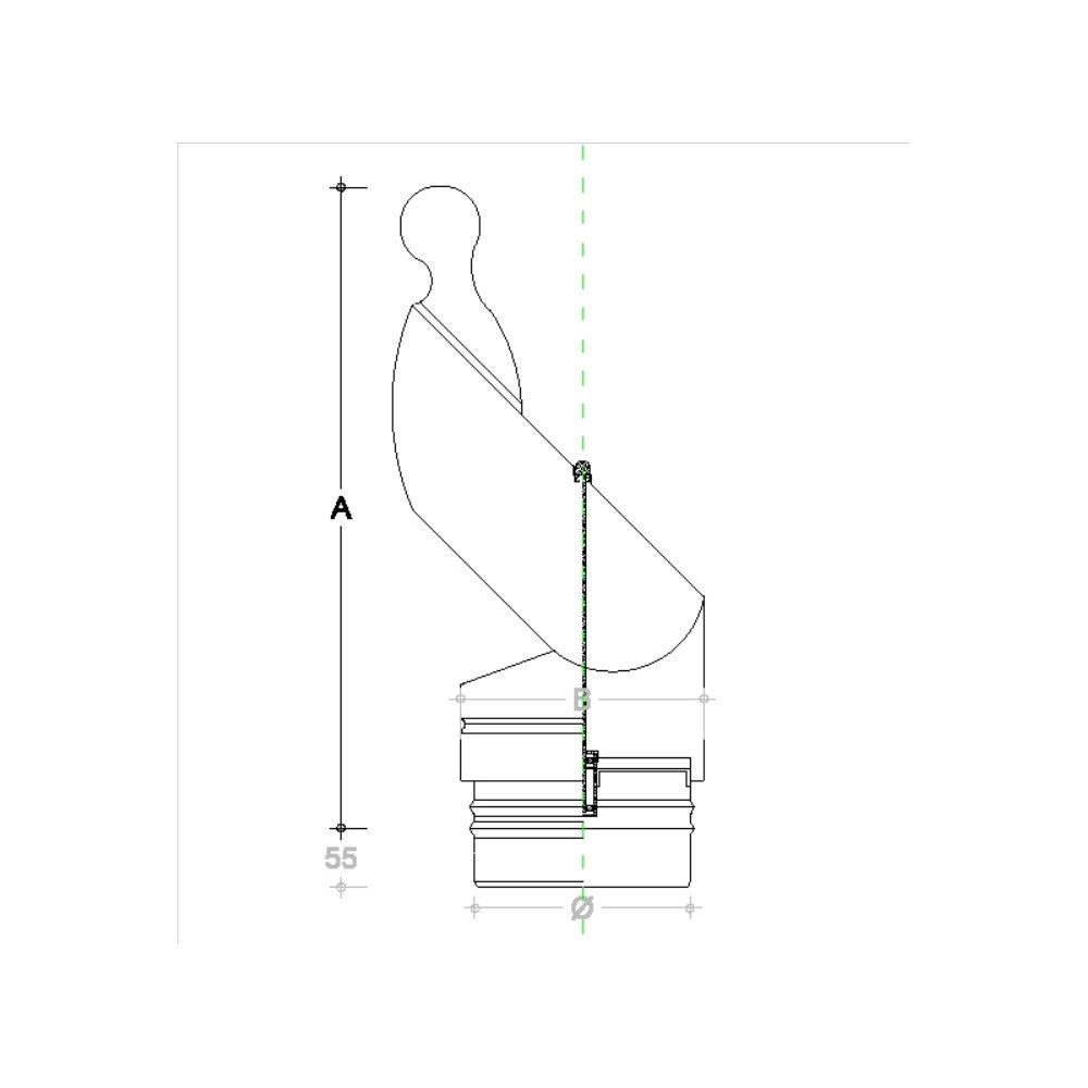 Fumaiolo gallo da 100mm in acciaio inox base tonda innesto m maschio