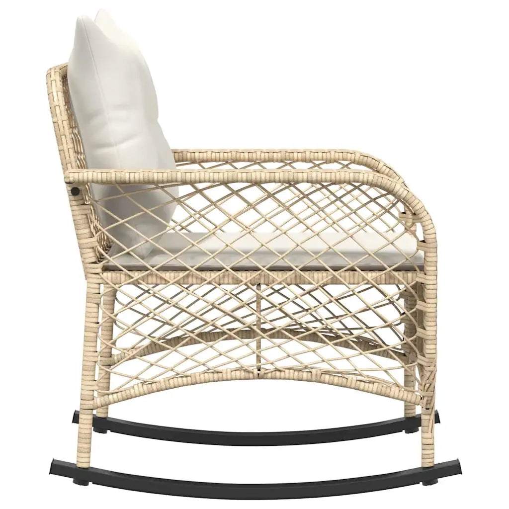 Sedia a Dondolo da Giardino con Cuscini in Polyrattan Beige 4104197