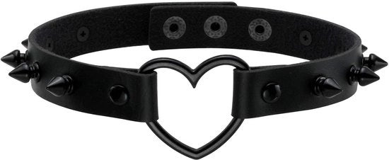 Collare punk con cuore in pelle PU - chiusura a cerniera con studs decorativi - ideale per feste - stili variabili
