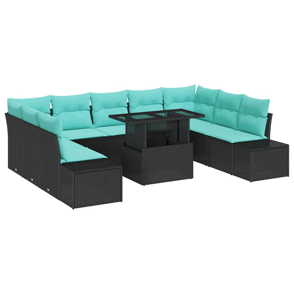 Set Divano da Giardino 10 pz Nero e Blu polyrattan 3349252
