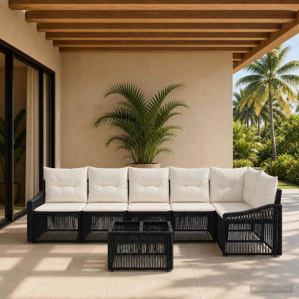 Set Divano da Giardino 7 pcs Nero polyrattan 3436012