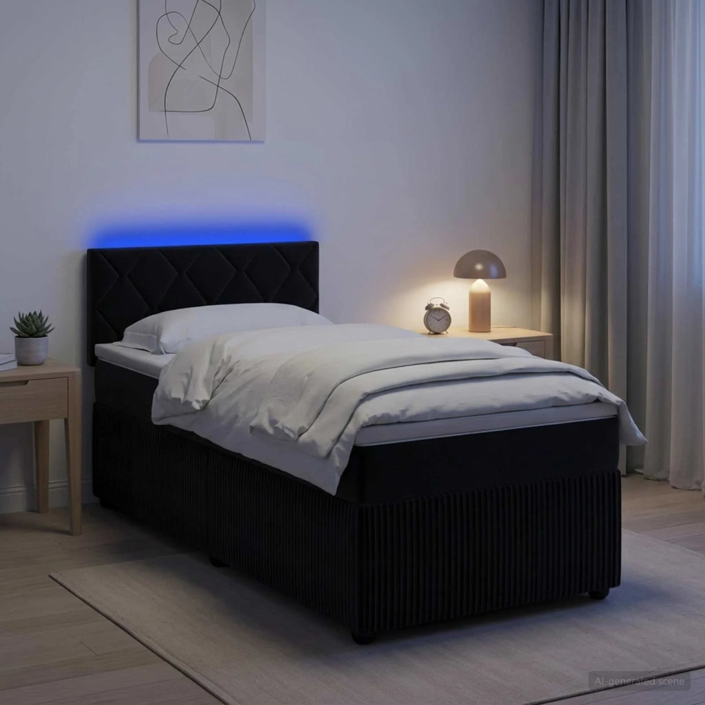 Letto box spring con materasso Nero 100 x 200 cm Velluto 3453091