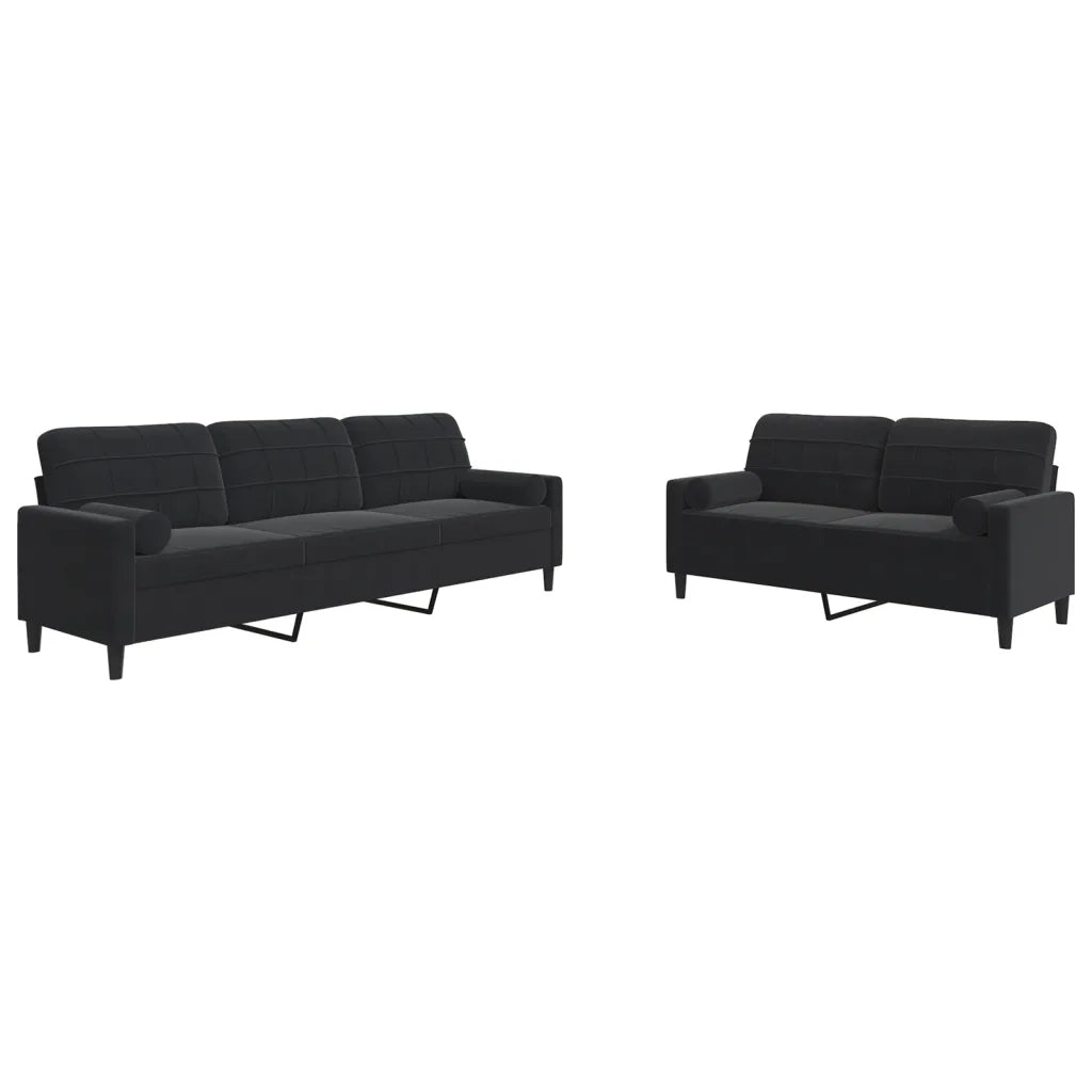 Set di Divani 2 pz con Cuscini e Rinforzi Nero in Velluto 3278496