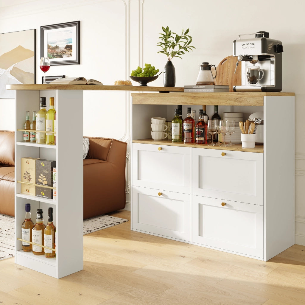 Tavolo Girevole 360¡ã con 4 Cassetti e Ripiani ¨C MINIMAL ¨C Bianco, 105x39x102 cm