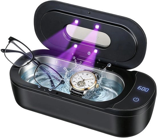 Apparecchio di pulizia ultrasonica 48000 Hz - 400 ml - Pulitore di gioielli - Orologi/Ringhiere - Protesi dentali - 2 Funzioni di tempo - Nero - Pulitore di gioielli