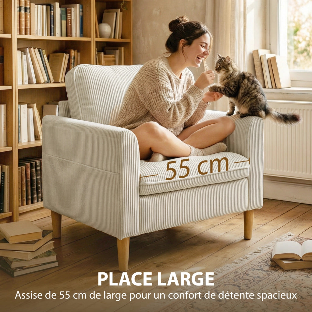 Poltrona in velluto ¨C Xylo ¨C beige con cuscino a molle 83x74x87cm