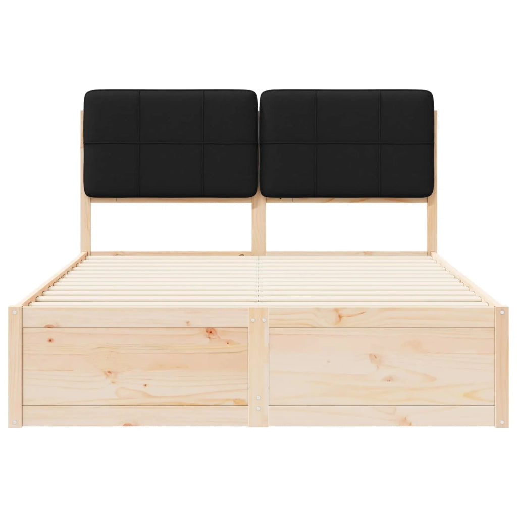 Letto con Testiera Rivestita-Struttura Letto con Testiera Nero 140 x 200 cm Pino massello 676493