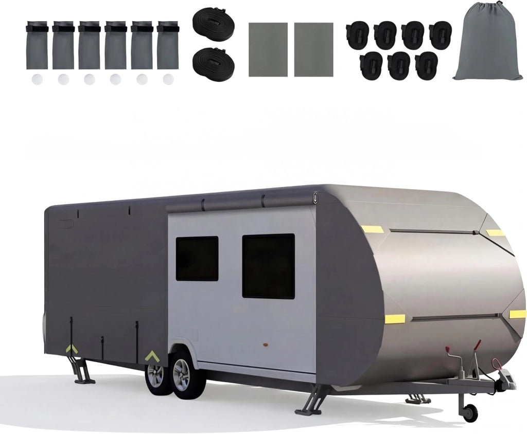 Copertura di Protezione per Camper, Telo Copri Caravan in Tessuto a 5 Strati, Cover Roulotte, Traspirante, Resistente a Vento, Acqua e Sole, con Borsa Trasporto (620 x 267 x 274cm)