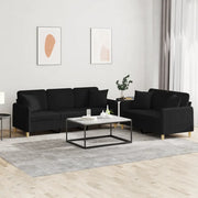 Set Divani 2 pz con Cuscini Nero in Tessuto