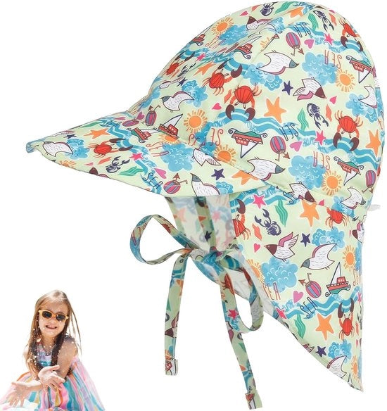 Cappello per bambini con protezione UV UPF 50+ - Cinturino regolabile - Protezione alla nuca - Tessuto soffice e respirante - Taglia 2-5 anni - Circonferenza del capo 48-54 cm - Cappuccio