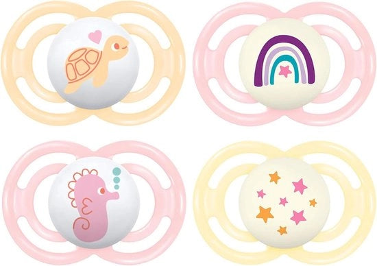 Fopspeen per bimbo 16+ M rosa - 4-pack con scatola di trasporto e sterilizzazione