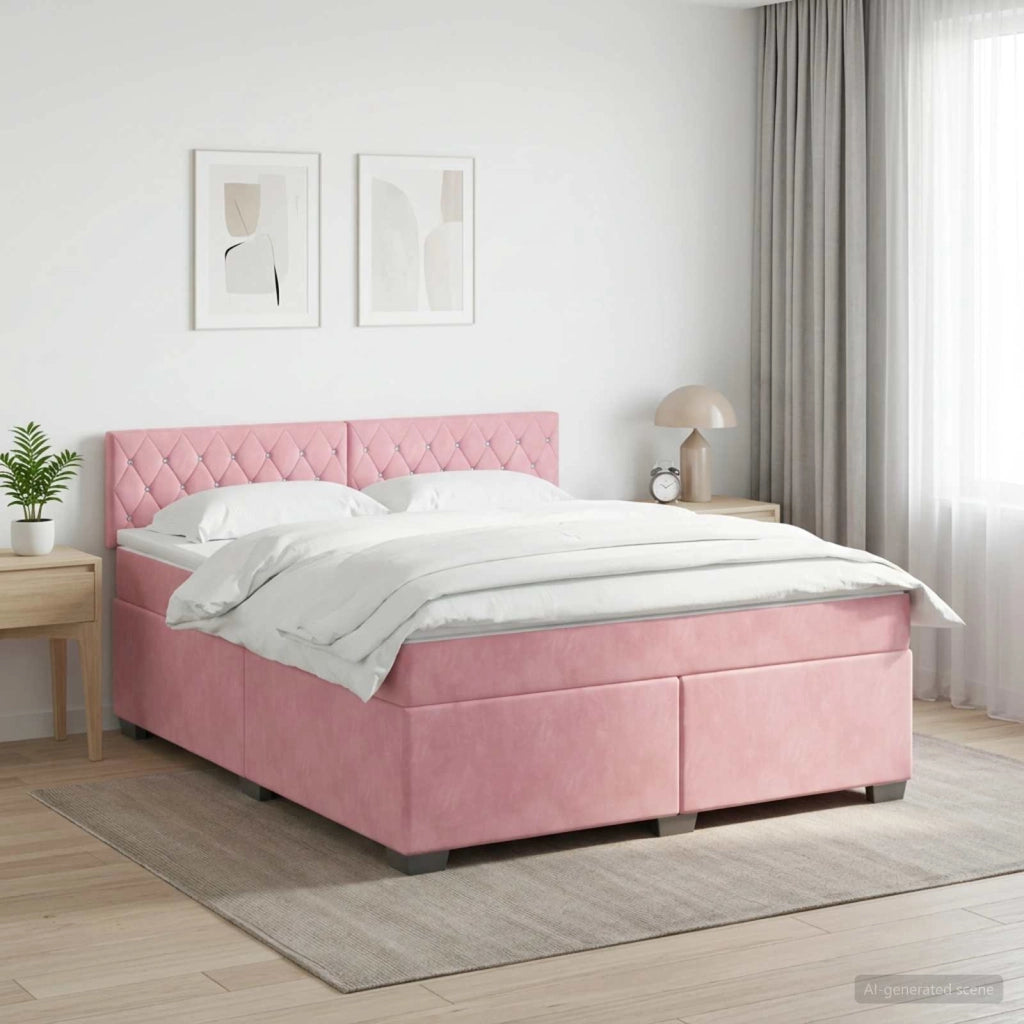 Letto box spring con materasso Rosa 140 x 200 cm Velluto 3450727