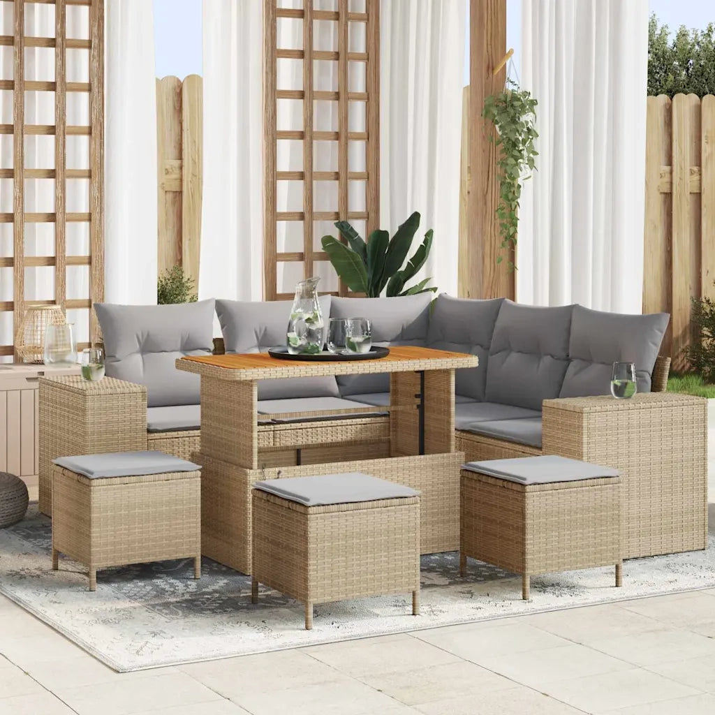 Set Divano da Giardino con cuscino 9 pcs Beige e Grigio Chiaro