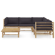Set Divani da Giardino 6 pz con Cuscini Grigio Scuro in Bambù 3058214