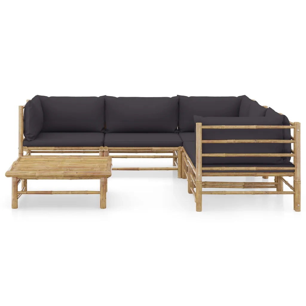 Set Divani da Giardino 6 pz con Cuscini Grigio Scuro in Bambù 3058214