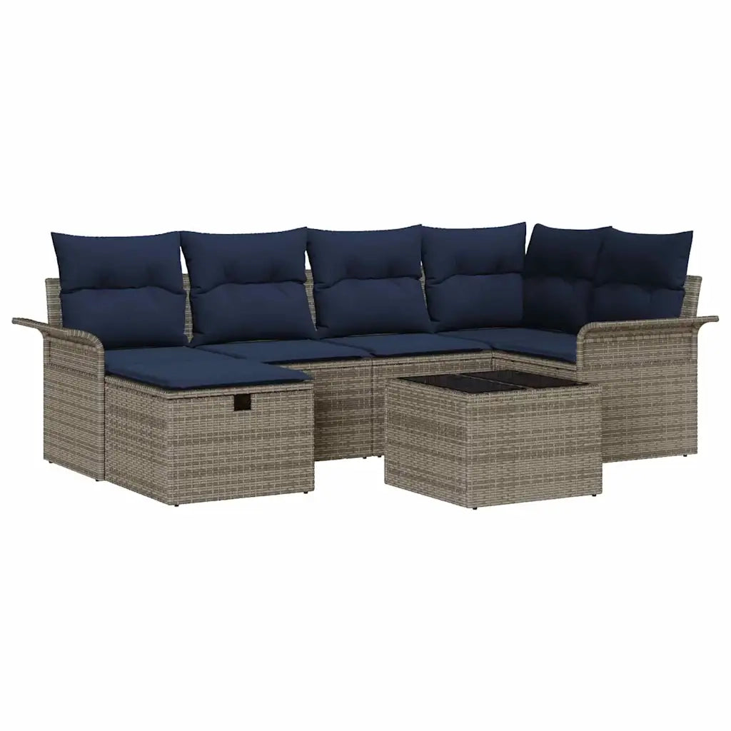 Set Divano da Giardino 7 pcs Grigio e Blu Navy polyrattan 3358894