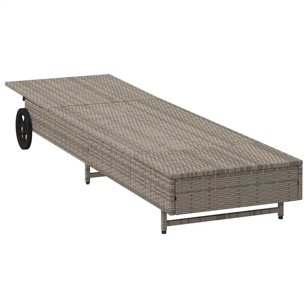 Lettino Prendisole con Ruote e Cuscino in Polyrattan Grigio 4104035